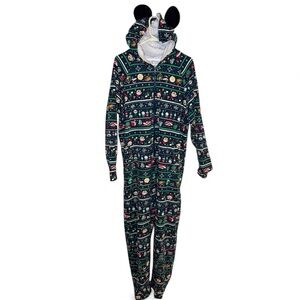 Disney Parks Christmas Holiday Navy One Piece Pajamas  Size L